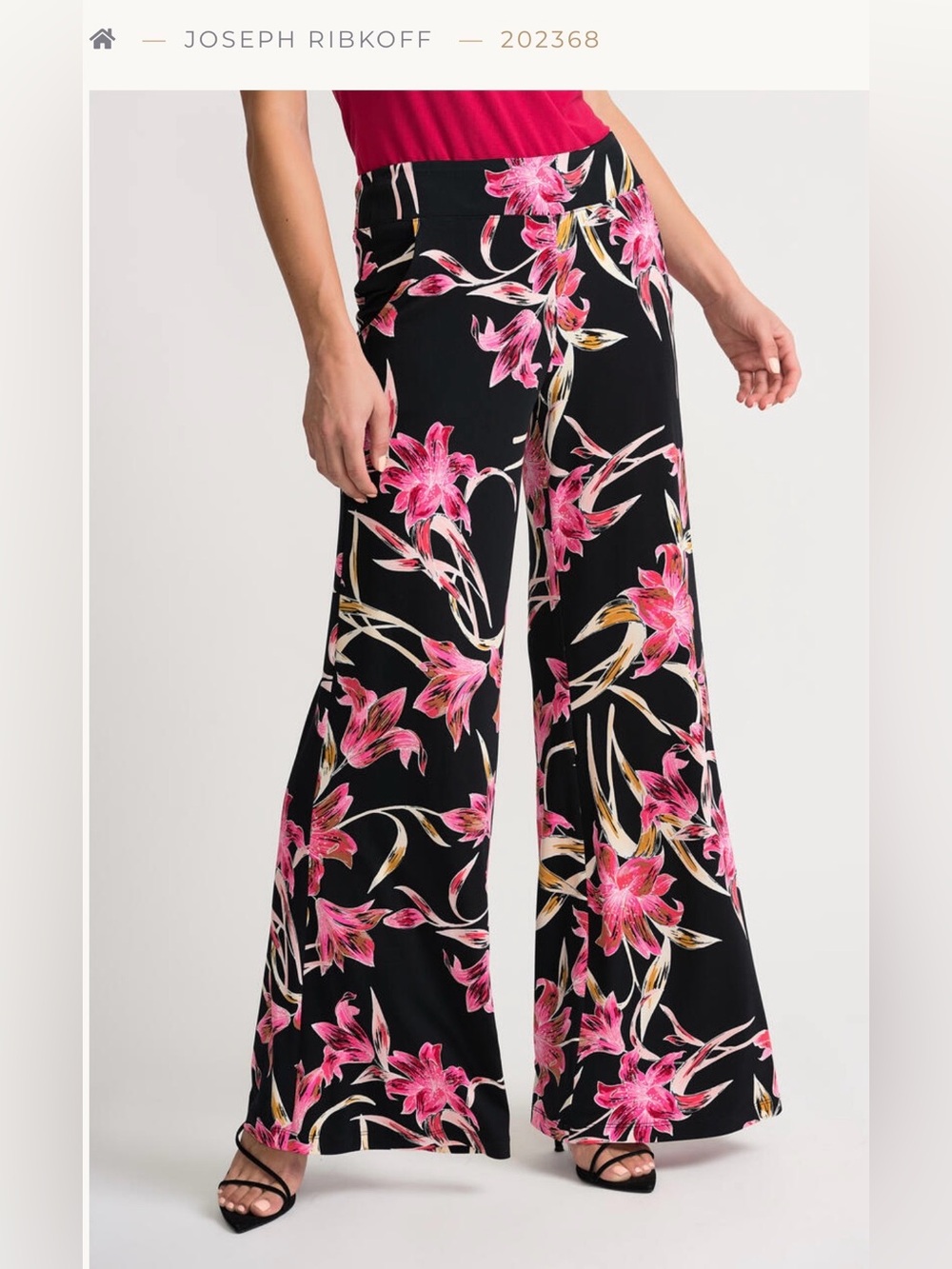 Joseph Ribkoff Floral Wide Leg Pull On Pants Size 16 Pink Black Comfort Stretch